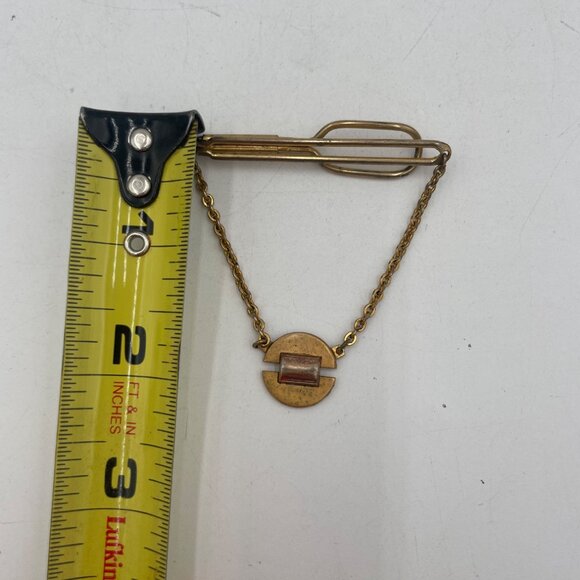 Vintage Swank Gold-Tone Tie Bar With Chain & Geometric Pendant - Picture 3 of 5